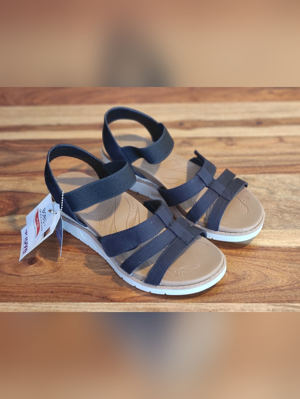 BOBS From Skechers Black Strappy Beach Kiss- Be Breezy Sandal
